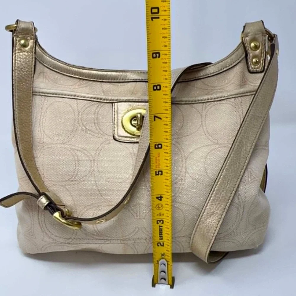 Coach F19260 Signature‎ Lurex Turnlock Crossbody Shoulder Bag Champagne Gold